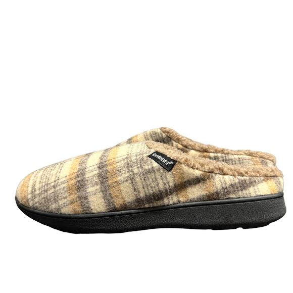 Isotoner Mens Slippers Size XL 11-12 Tan Plaid Slip On Memory Foam New - Picture 6 of 9